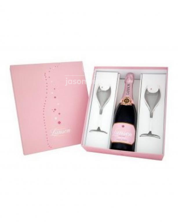 Champagne Lanson Rosé Label  s dvomi pohármi