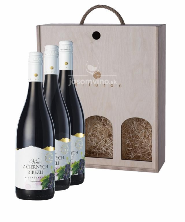 Darčeková kazeta MILURON + víno z čiernych ríbezlí - 3 fľaše Darčeková kazeta MILURON + víno z čiernych ríbezlí - 3 fľaše