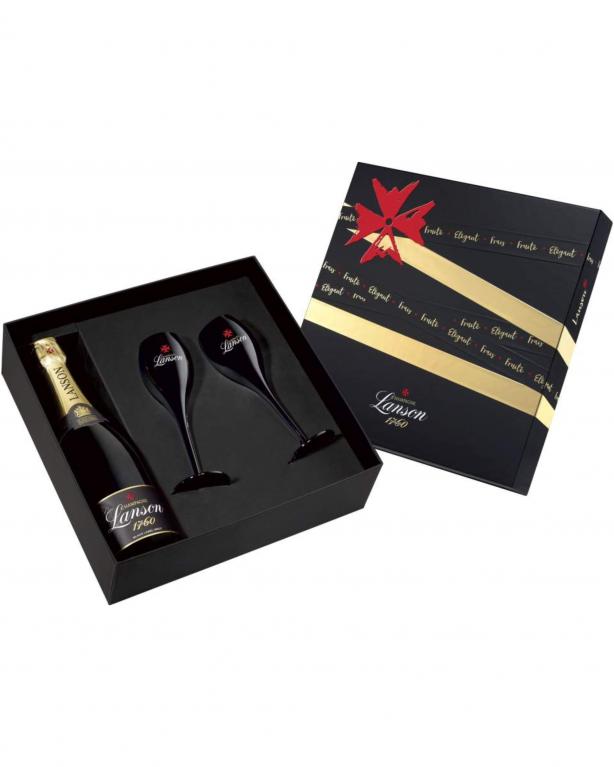 Champagne Lanson  Black Label s dvomi pohármi