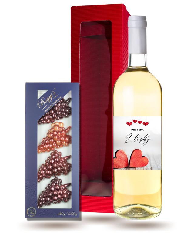 Darčekový balíček s bielym vínom a čokoládou