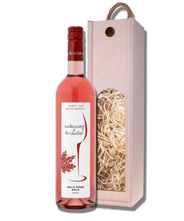 Darčeková drevená kazeta s ružovým vínom