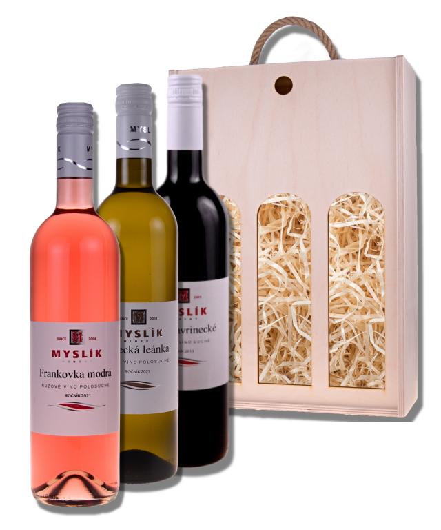 Darčeková drevená kazeta set vín Myslík