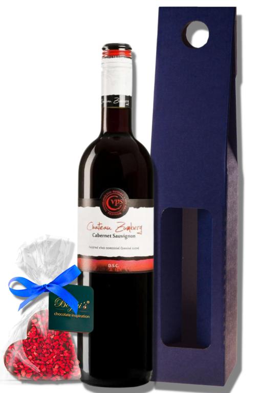 Darčekový set s červeným vínom a čokoládou